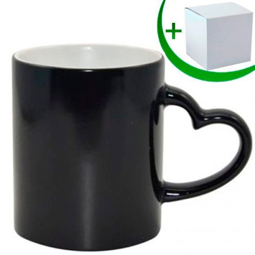 11oz Full Color Change Mug with Heart Handle Black, Glossy