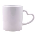 11 oz white mug with heart handle