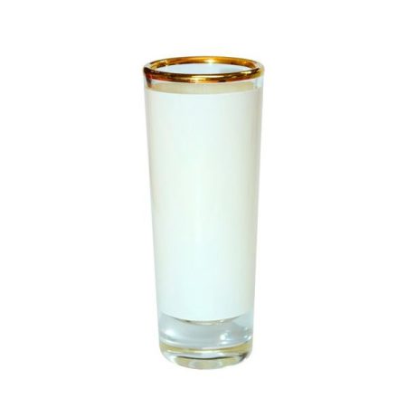 Висок стъклен шот с бяло поле и златен кант